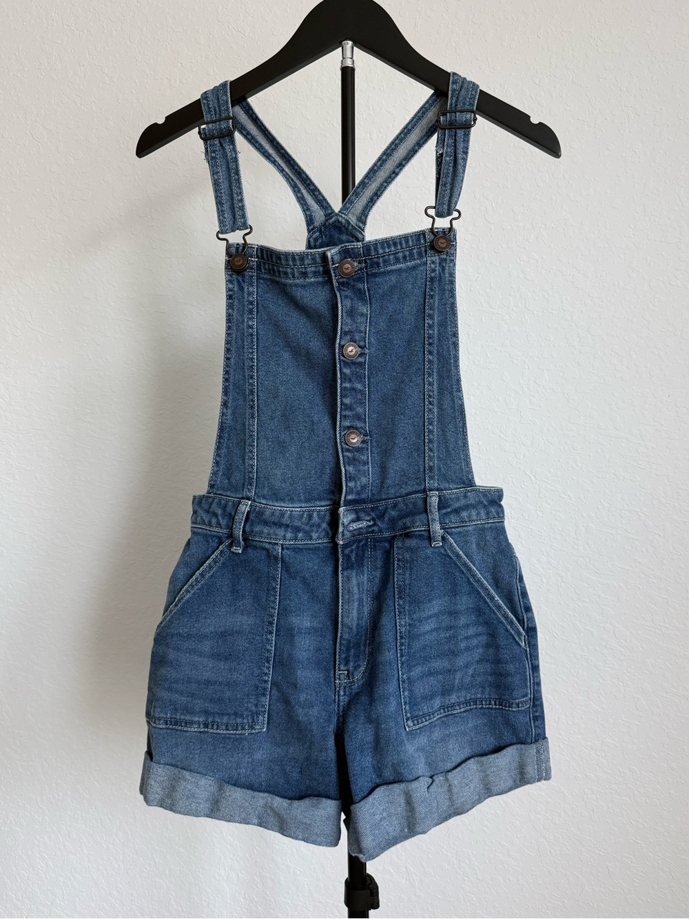 Hollister Light Blue Denim Short Overalls